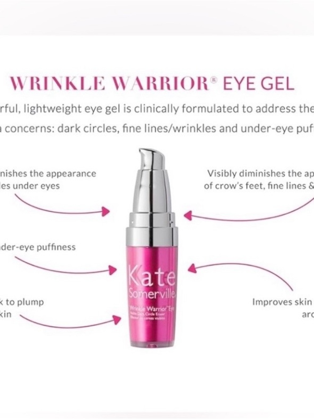 Kate Somerville Wrinkle Warrior Eye Gel - Hot Pink with Silver Cap - Picture 4 of 5
